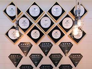 Wall of Awards and Accolades at Refectory Restaurant