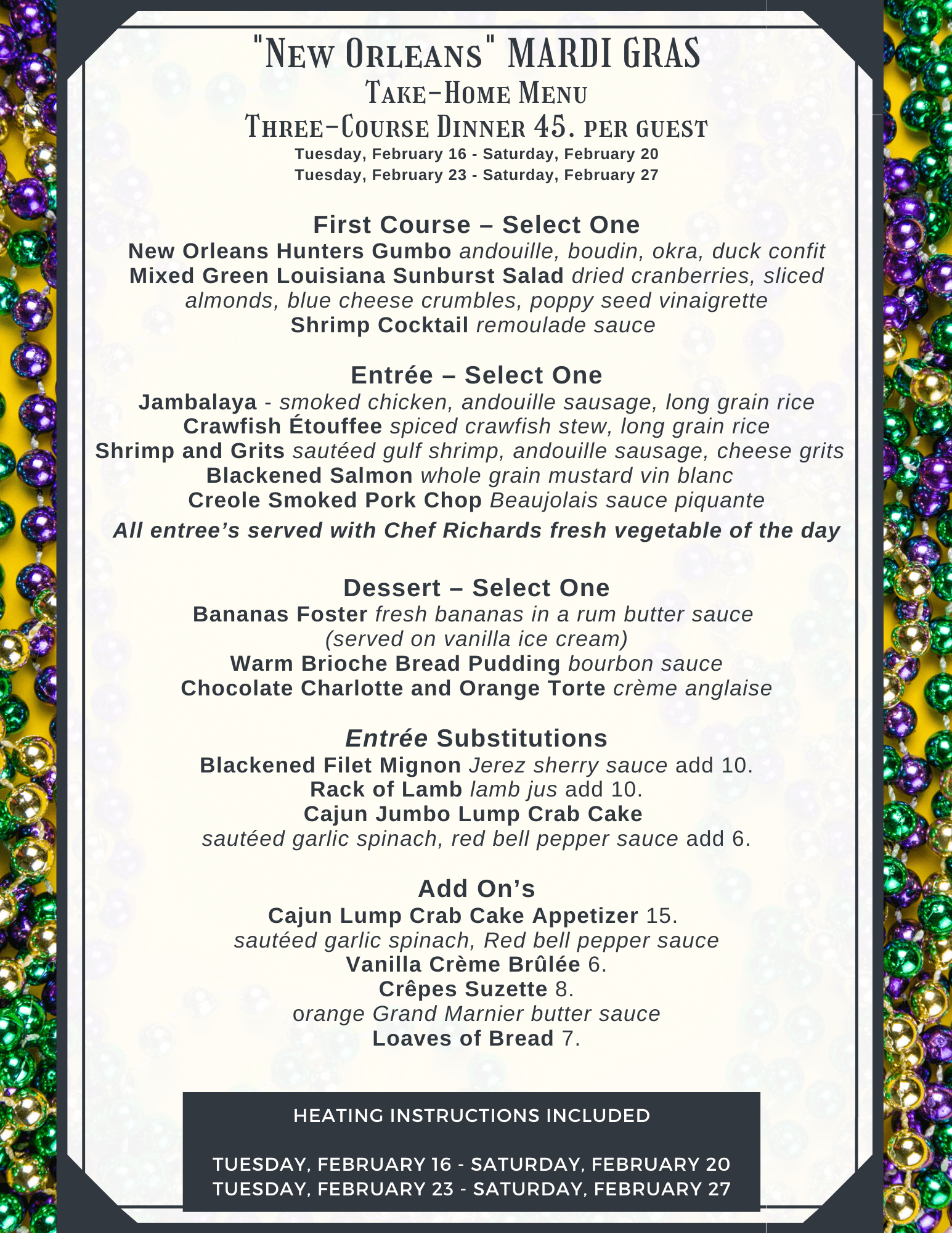 The Refectory Specials Menu Refectory Restaurant